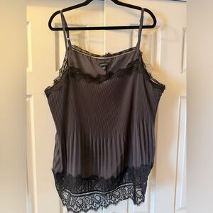 torrid charcoal-gray pleated lace-trim cami